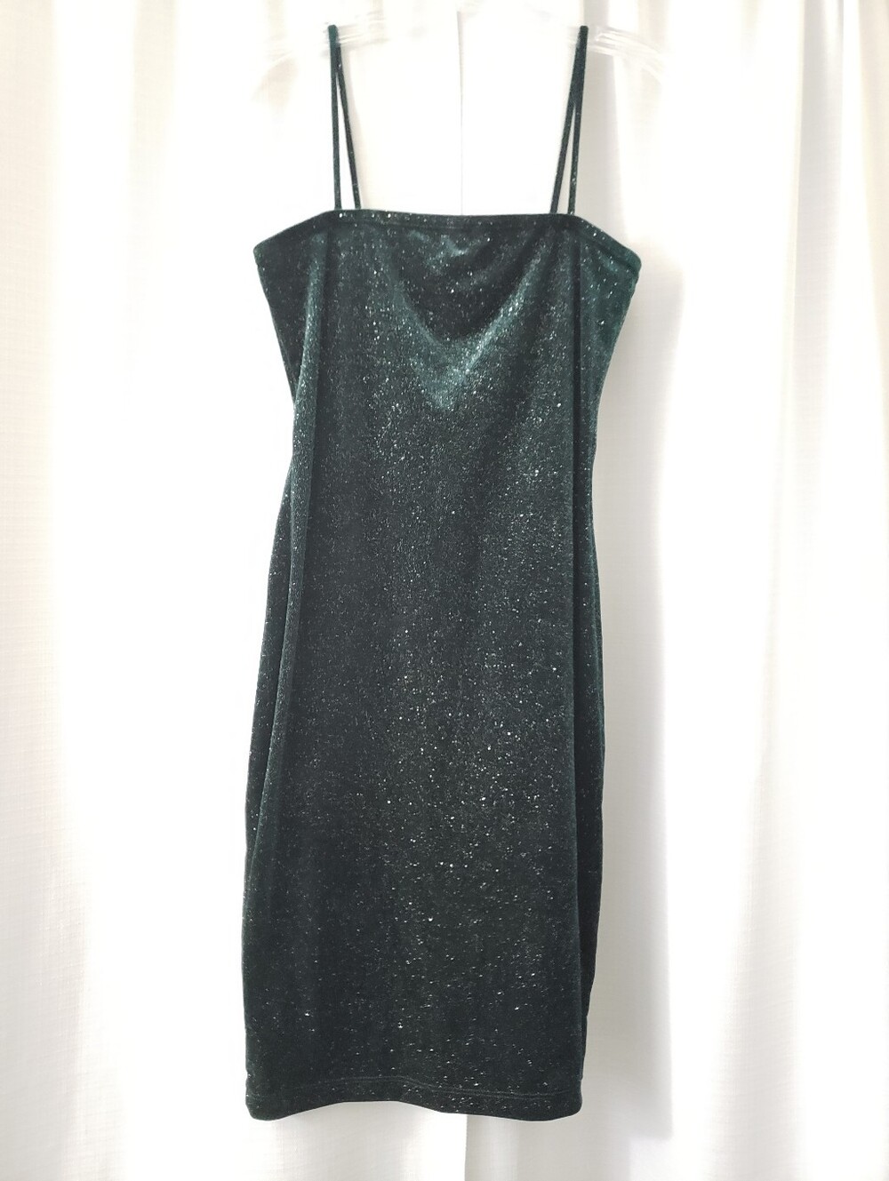 Large Windsor Emerald Green Silver Sparkle Spaghetti Strap Midi Dress